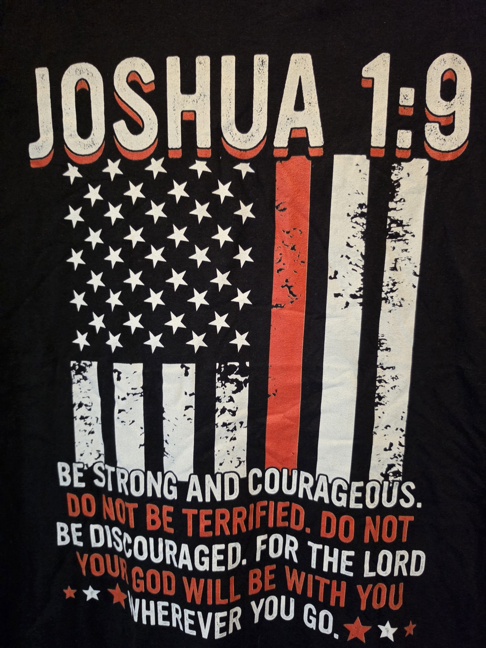 🇺🇸New Black Joshua 1:9 Tee with Red & White Flag Graphic - Picture 2 of 5